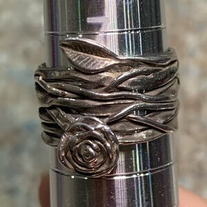 Vintage Paz Creations Israel artisan ring Flower w/vine wrap STERLING SILVER 925